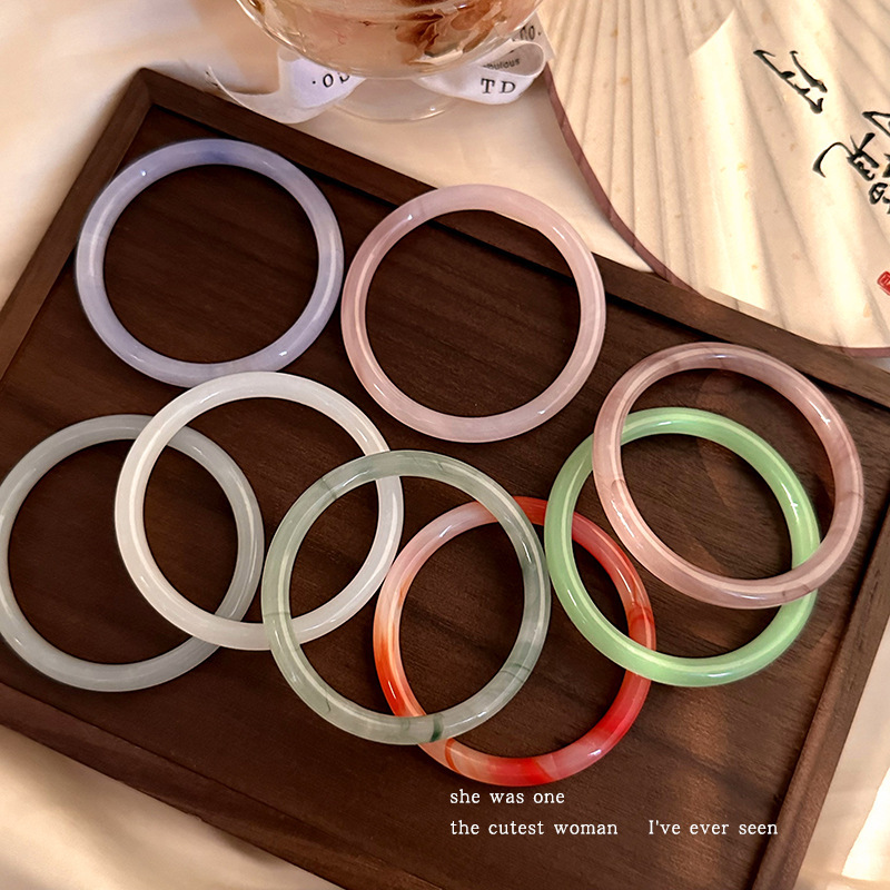One-Step-At-A-Time Bracelet Imitation Glass Jade Bracelet Women's Jade Bracelet New Chinese Style National Style Hand Jewelry Niche Bracelet Bracelet