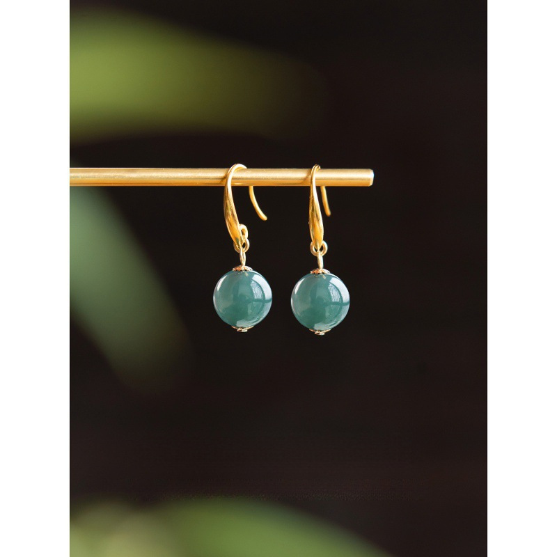 Chinese Style Earrings, Jade Earrings, Niche Design, Stud-Like Blue Earrings, Ice Jade Earrings, Jade Ear Hooks, Lanhua