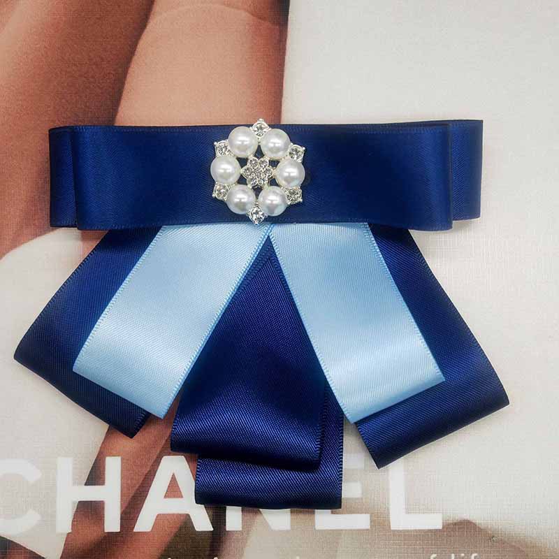 Bank Tie Collar Flower Professional Head Flower Net Pocket Blue suit Korean Style College Style Work Clothes Accessories Bow