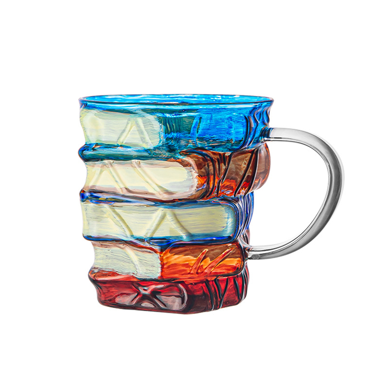Cross-Border New Hot-Selling Household Novelty Coffee Cup High Borosilicate Glass Cup Hand-Painted Stacked Book Mug