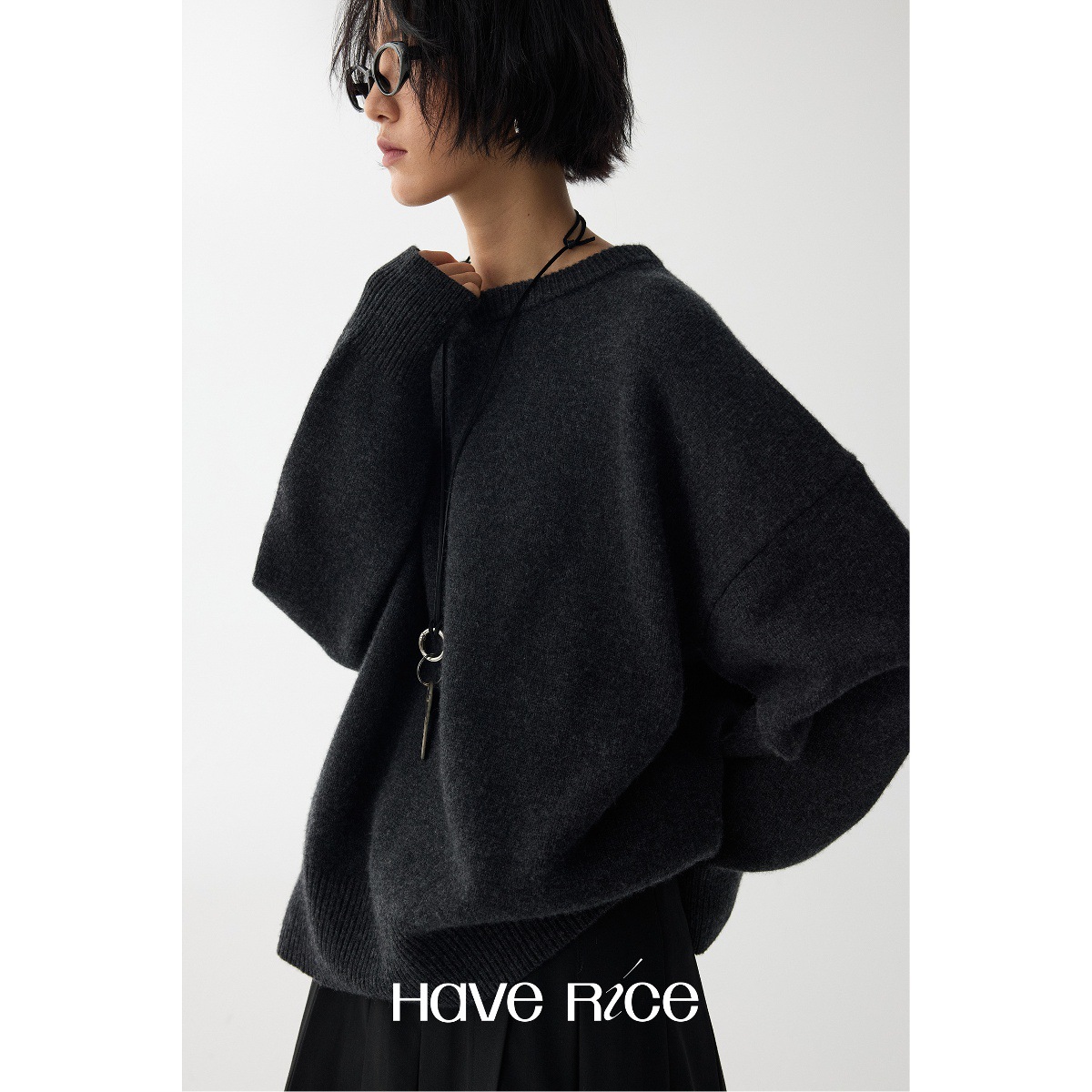 Haverice Restaurant Nishino Walk/Blues Moment Wool Classic V-Neck Round Neck Loose Knitted Sweater