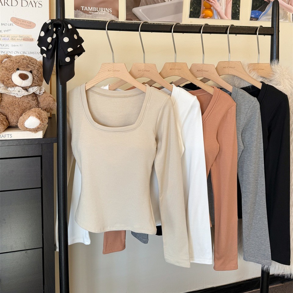 5202 # Women's Thermal Long-Sleeve T-Shirt with Chest Pads, Slim Fit Base Layer Top