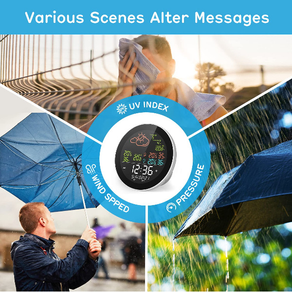 RSH full function smart wifi thermometer weather radio wave weather station indoor and outdoor temperature and humidity meter weather clock