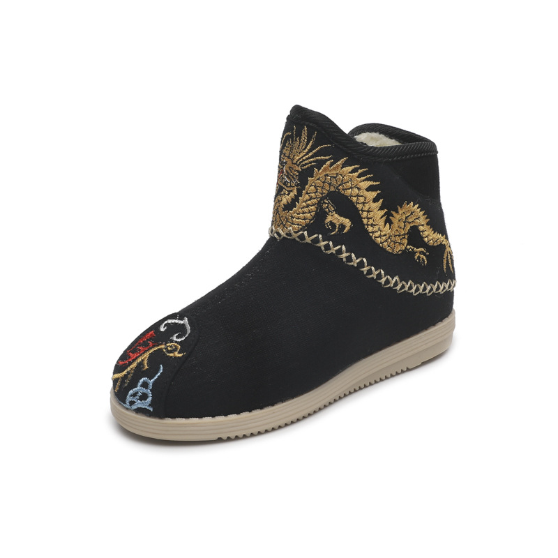 Year of the Dragon New Han Dynasty Boots Boys Han Dynasty Shoes Ancient Costume Children's Embroidered Shoes Winter Velvet Horse Face Skirt Cloth Shoes