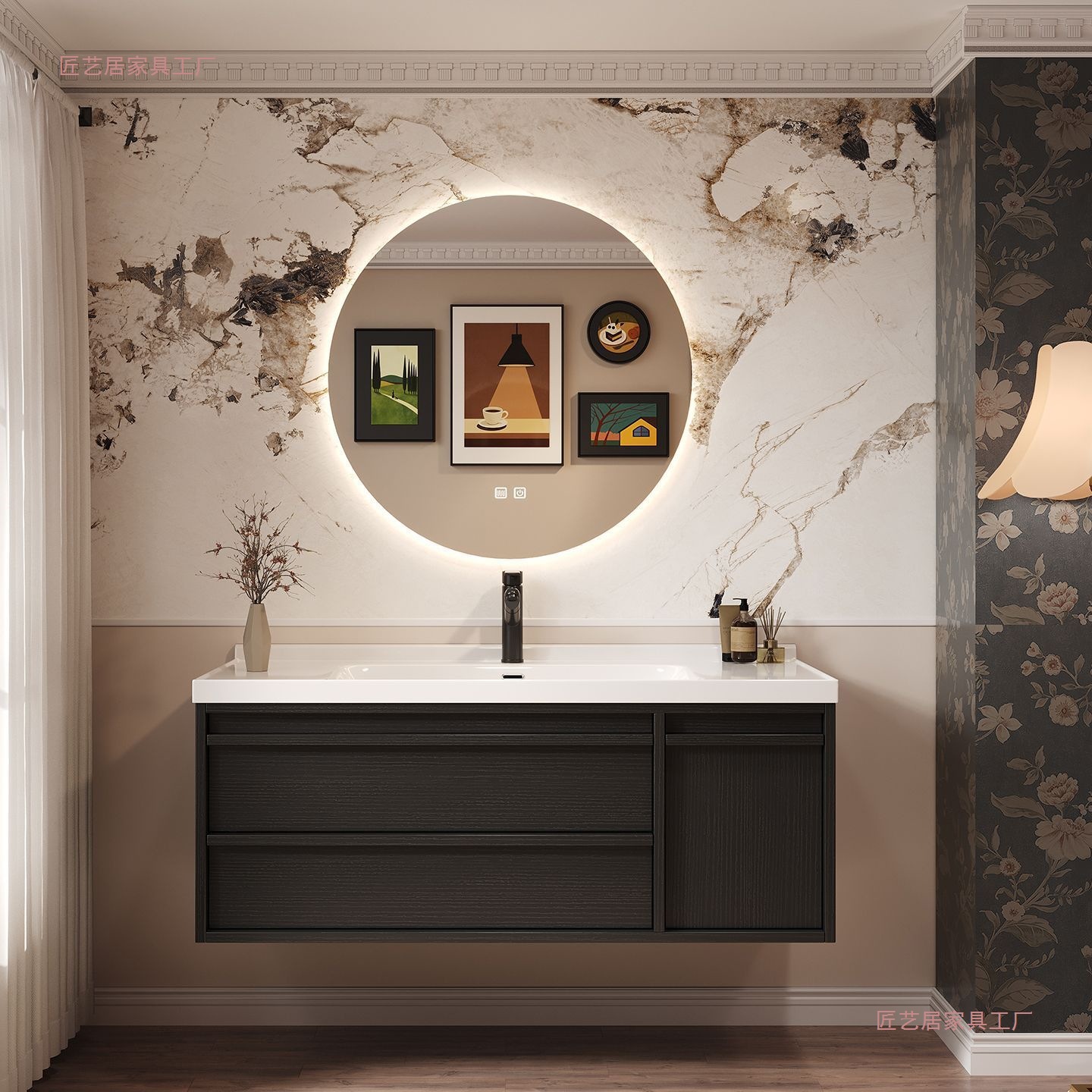 Black Smart Ceramic Integrated Washbasin Bathroom Cabinet Washbasin Combination Solid Wood Bathroom Toilet Can
