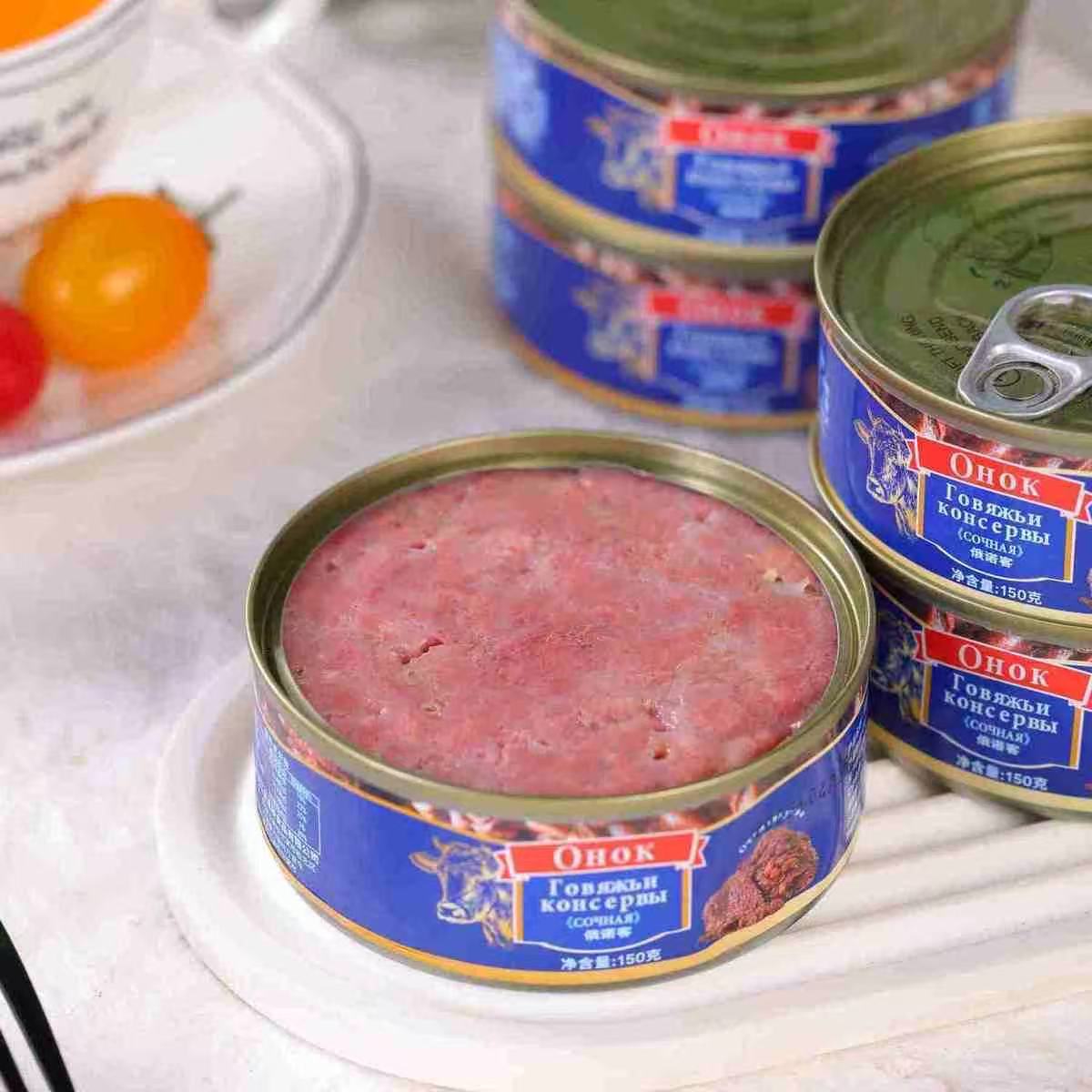 Russian-Style Large Canned Beef Snacks for Meals, Outdoor Lunch Meat Food, Canned Beef Ready to Eat