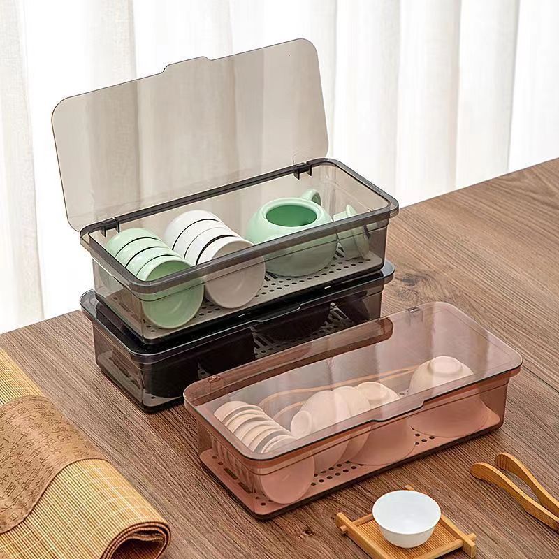 Flip-type Dustproof Chopsticks Storage Box Tea Set Tableware Rectangular Draining Chopsticks Cage Multifunctional Transparent Chopsticks Holder