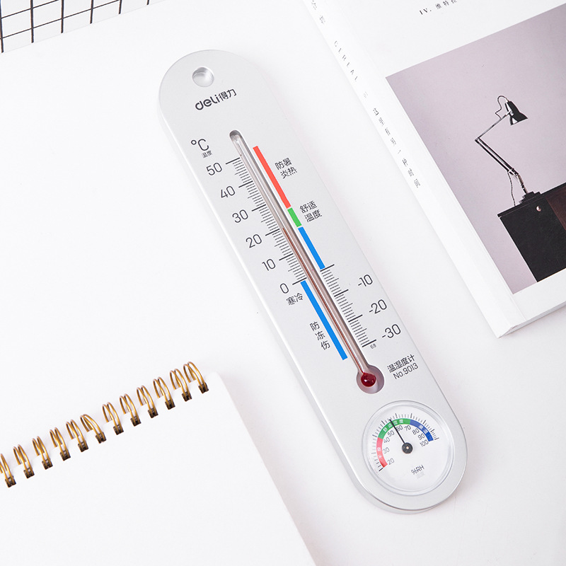 Deli 9013 thermometer hygrometer indoor and outdoor home children's baby room desktop creative wall-mounted