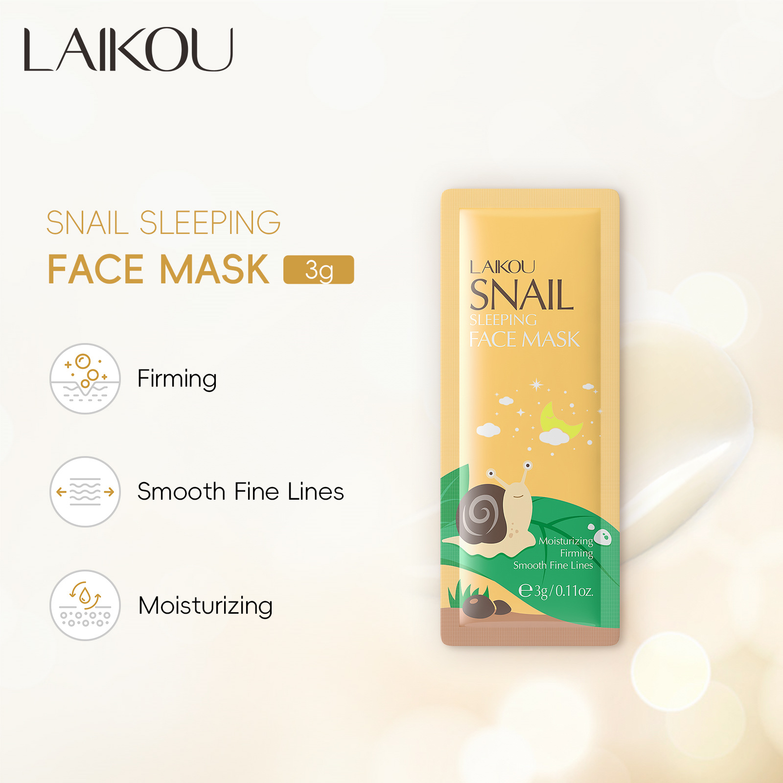 LAIKOU Маска для сна с улиткой 3г Пробный набор Без смывания Увлажняющая Омолаживающая кожа Фабричная