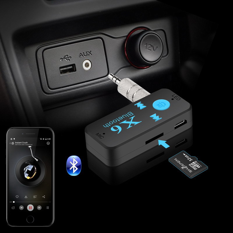 BTX6 car bluetooth adapter AUX audio speaker car receiver with TF card 3.5MM bluetooth receiver