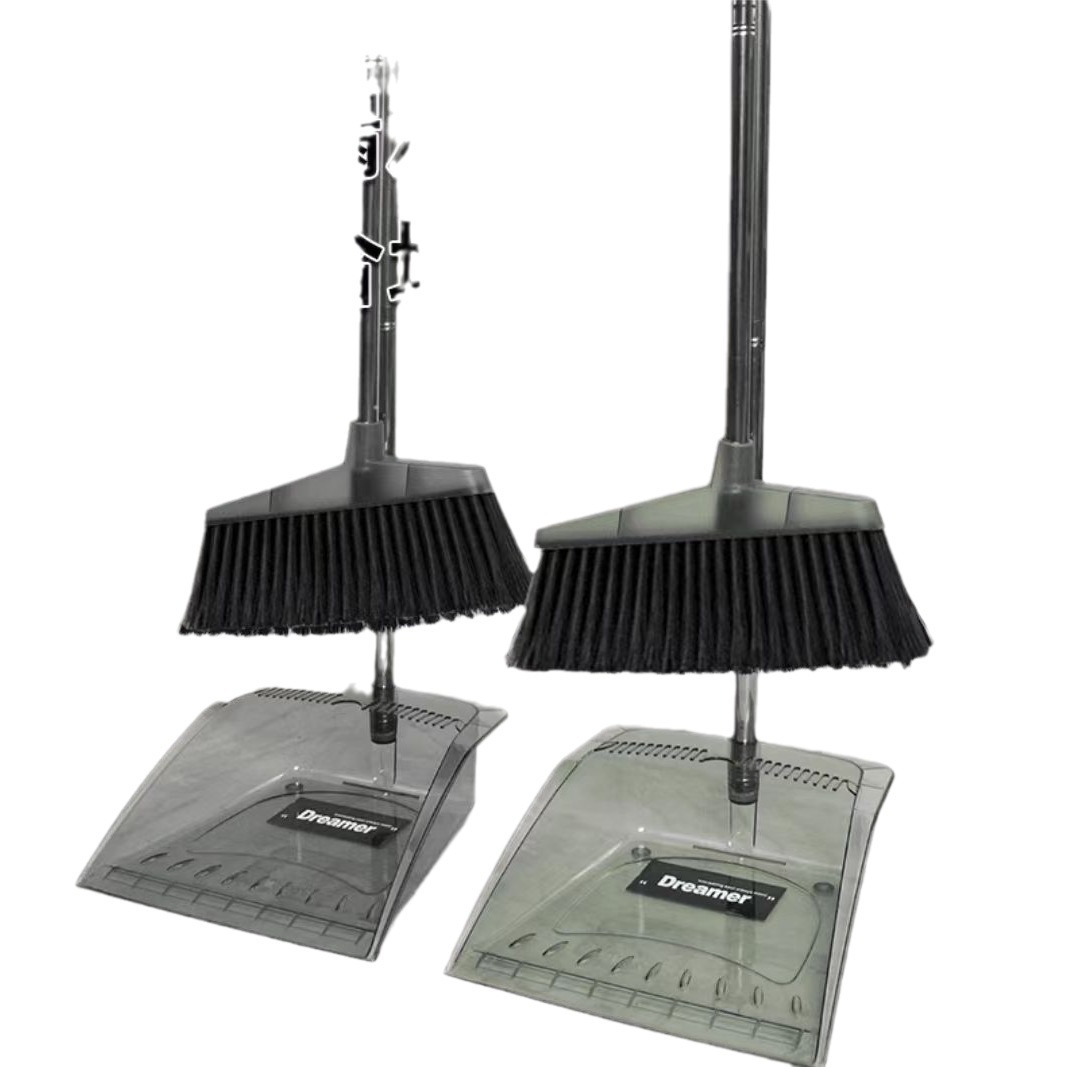 22-Piece Household Transparent Broom and Dustpan Set, Large Thick Broom with Soft Bristles, Broom and Dustpan Set