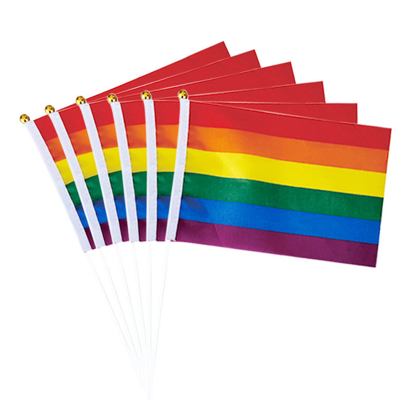 No. 8 comprehensive rainbow flag in stock wholesale 14 * 21cmFt polyester flag manufacturers hand flag cross-border TEMU supply