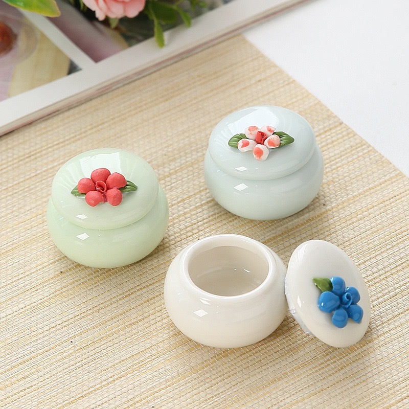 10g New Style Small Fresh Hand-Kneaded Flower Balm Ceramic Jar Creative Mini Antique Rouge Box Lipstick Sealed Jar