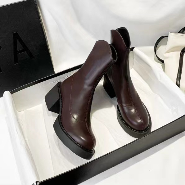 Women's Boots Autumn and Winter 2024 New High-Heeled Short Boots Women's Spring & Fall Single Boots Thick Heel Slim Boots Ins Popular Boots