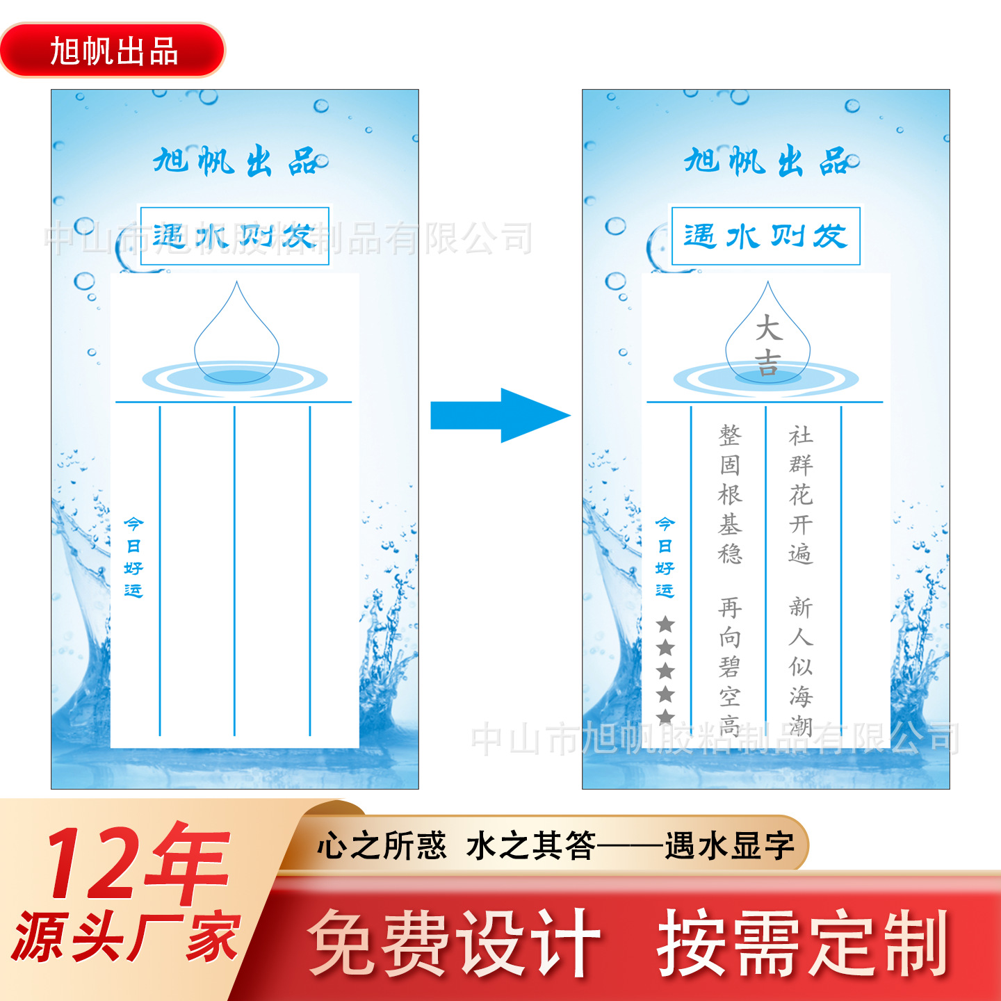 Кастомизированная водочувствительная карточка, проявляется при контакте с водой, показывает четкие символы и быстро реагирует