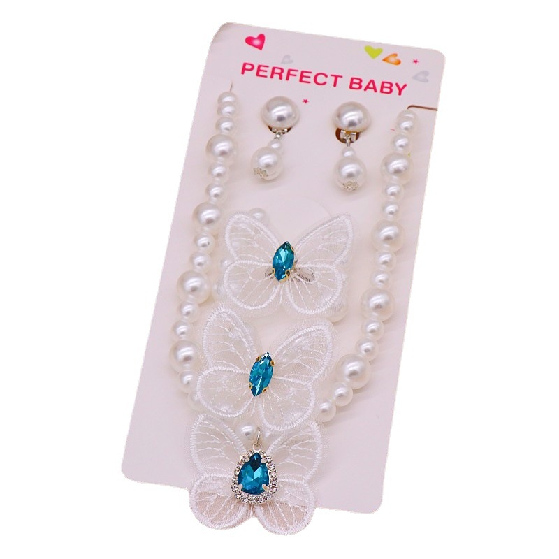 Children's Necklace Bracelet Set Foreign Trade Jewelry Butterfly Necklace Girl's Imitation Pearl Necklace Dance Performance Jewelry