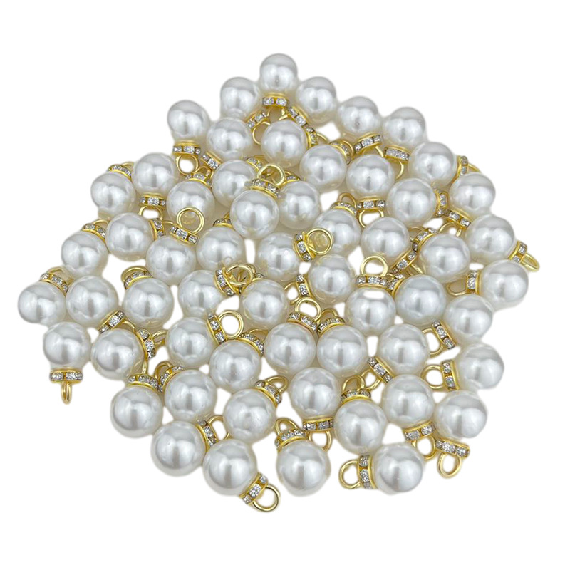 Factory Wholesale Abs High-Gloss Pearl Pendant Gift Bag Half-Hole with Diamond Imitation Pearl Pendant Clothing Accessories DIY Decoration