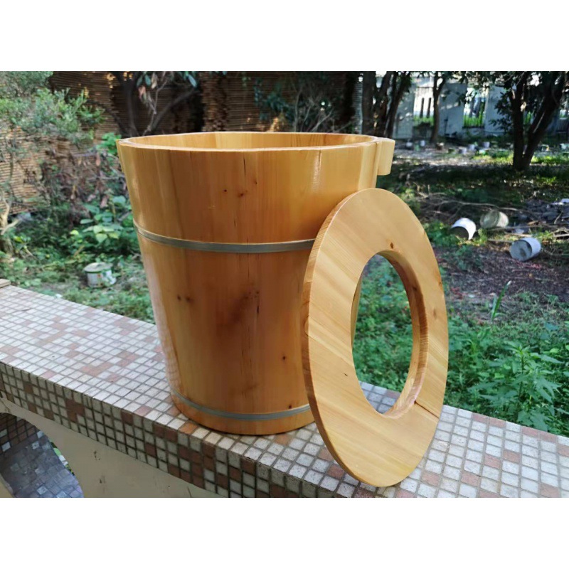 Warm Foot Bath Bucket, Traditional Xizang Foot Bath Bucket, Foot Bath Bucket, Solid Wood Foot Bath Bucket, Small Deep Bucket with Lid Wooden Bucket