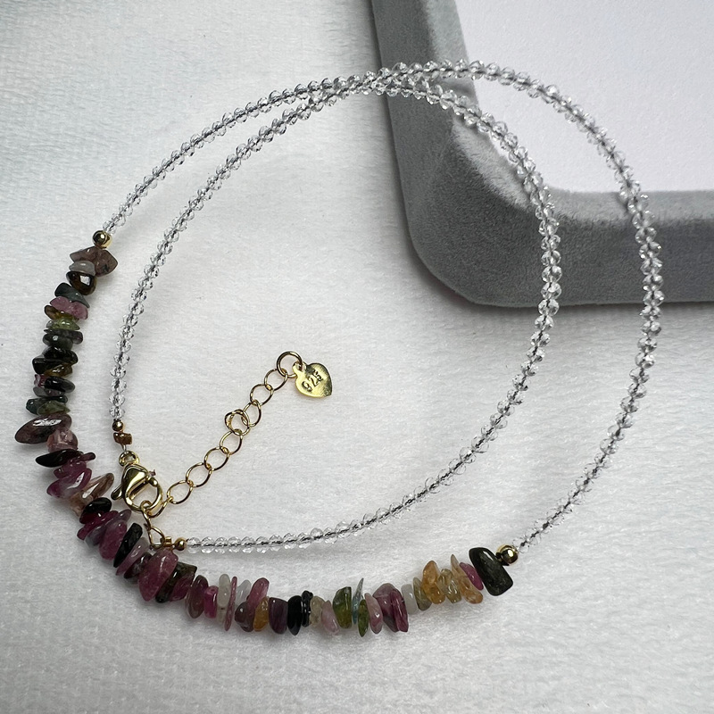Ins Versatile Necklace Strawberry Crystal Garnet Tourmaline and Other Crystal Gravel Necklace Length 40cm Accessories Color Retention