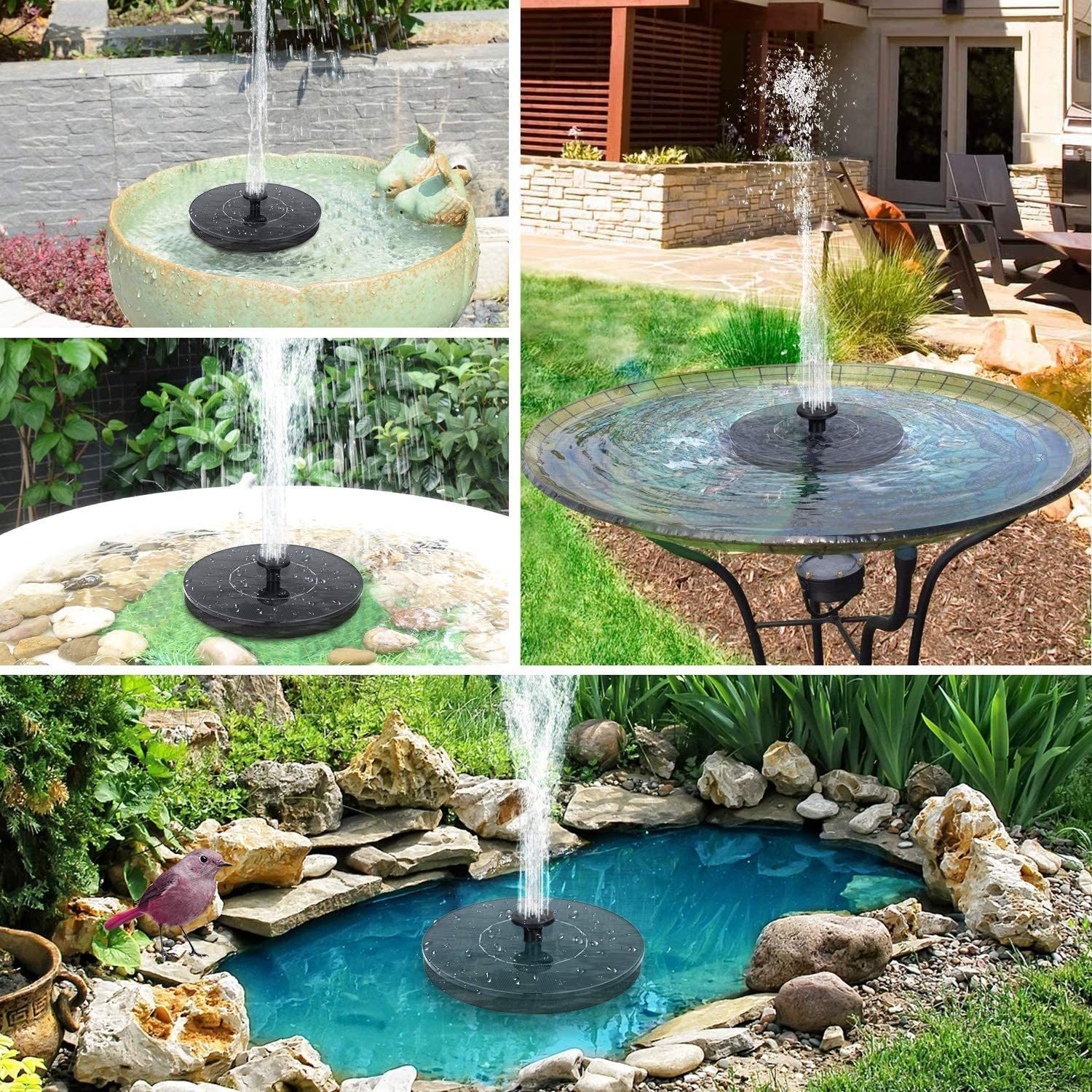 Outdoor Solar Energy Fountain with Electric Lamp Bird Bath Garden Landscape Swimming Pool Floating Water Decoration Fountain Source Factory