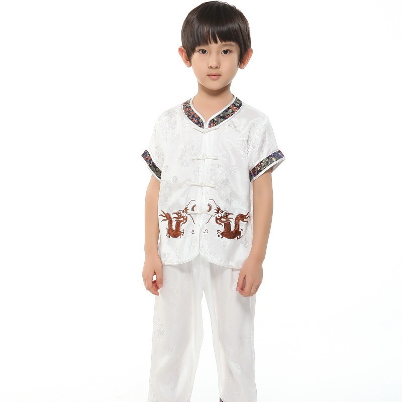 Red Special Deal Small Double Dragon Suit Tang Suit Summer Suit Boys Short-Sleeved Pants Suit Tang Suit Embroidered Dragon Tang Suit