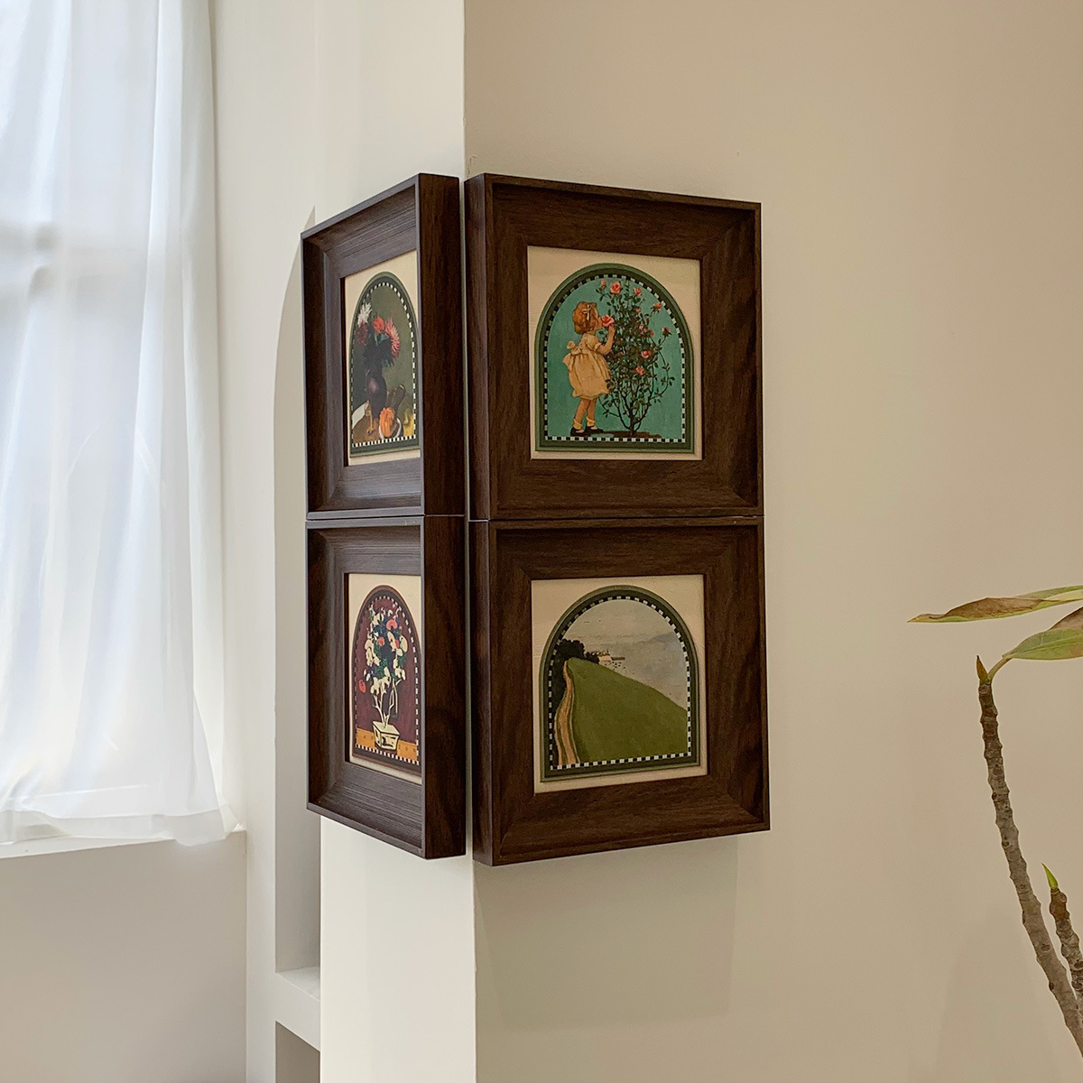 French Retro Living Room Corner Hanging Painting, High-End Square Sofa Background Wall Hanging Painting, Antique Style Dining Decoration Painting