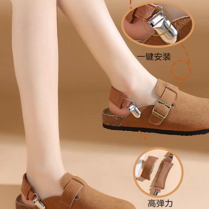 Hot-Selling Birkenstock-Style Half-Strap Anti-Slip Heel Buckle Faux Leather Slippers with Elastic Strap, Same Style as Popular Influencers, Retro