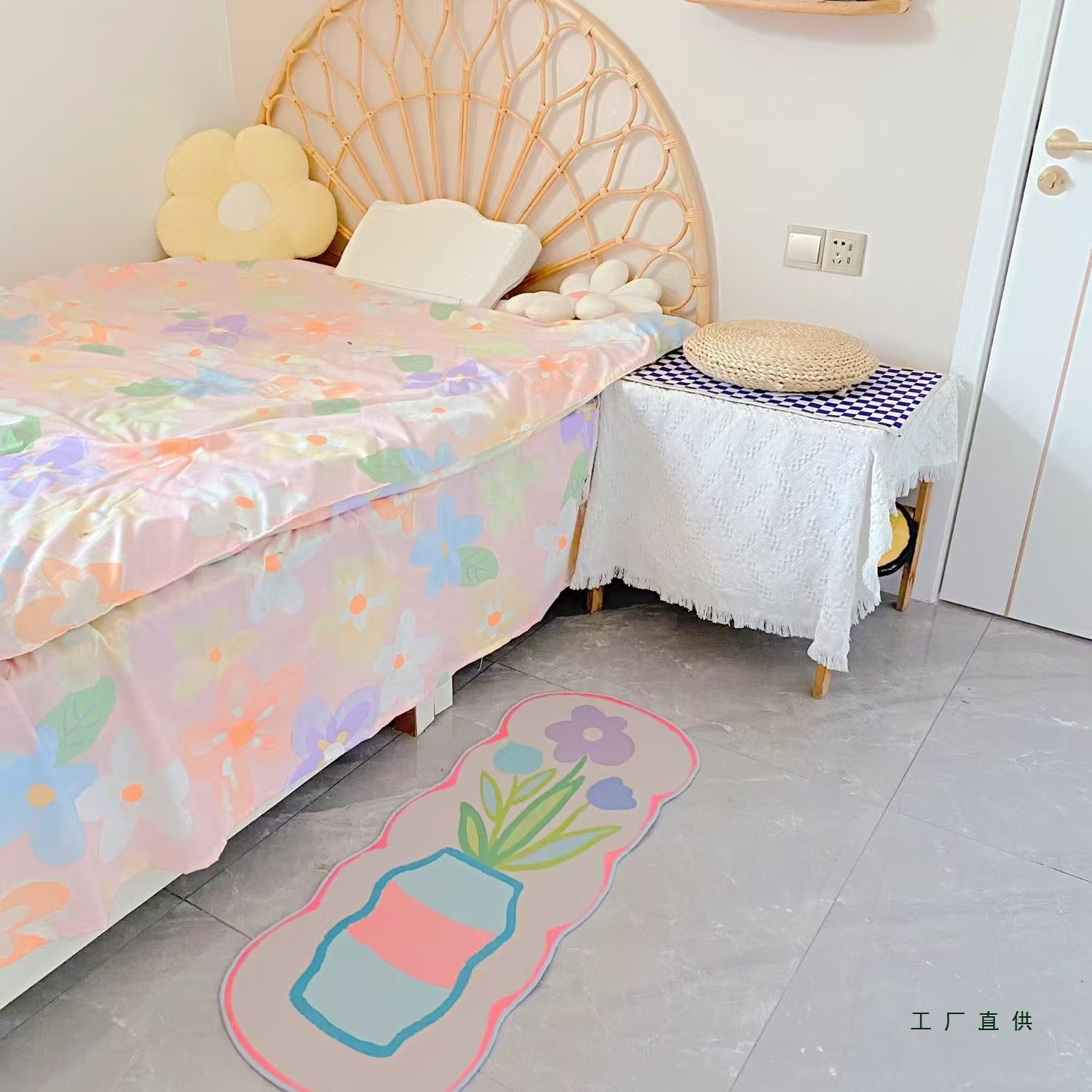 Scandinavian Rattan Bed Art Rattan Woven Bed Double Bed Hotel Homestay Headboard Bed Screen Creative Ins Princess Bed