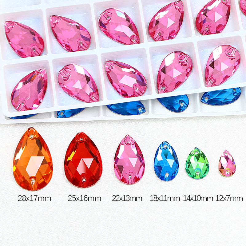 Dongzhou Crystal DIY Handmade Water Drops Clothing Accessories Double Hole Flat Buckle Color Round Bead Super Flash Hand Stitched Flat Drill