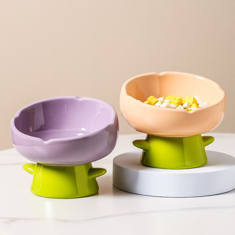 Tulip cat bowl ceramic cat bowl cat bowl pet bowl oblique mouth protection cervical spine anti-knock anti-black chin