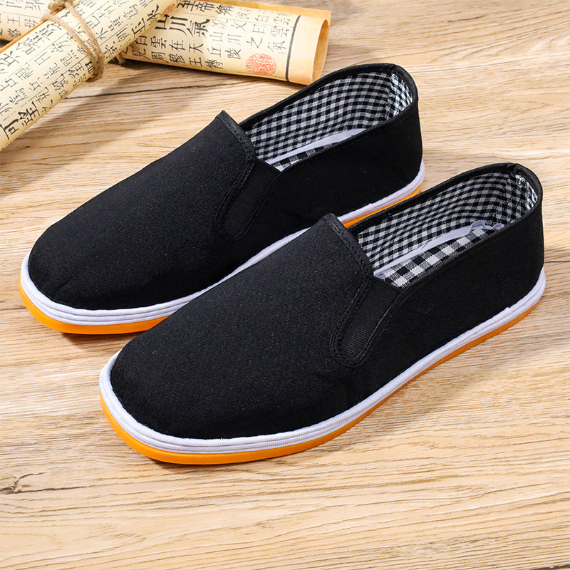 Оптовая обувь из старого Пекина, туфли с подошвой из говяжьей жилы, многослойные, черные тканевые туфли, мужские рабочие эластичные канвасовые туфли