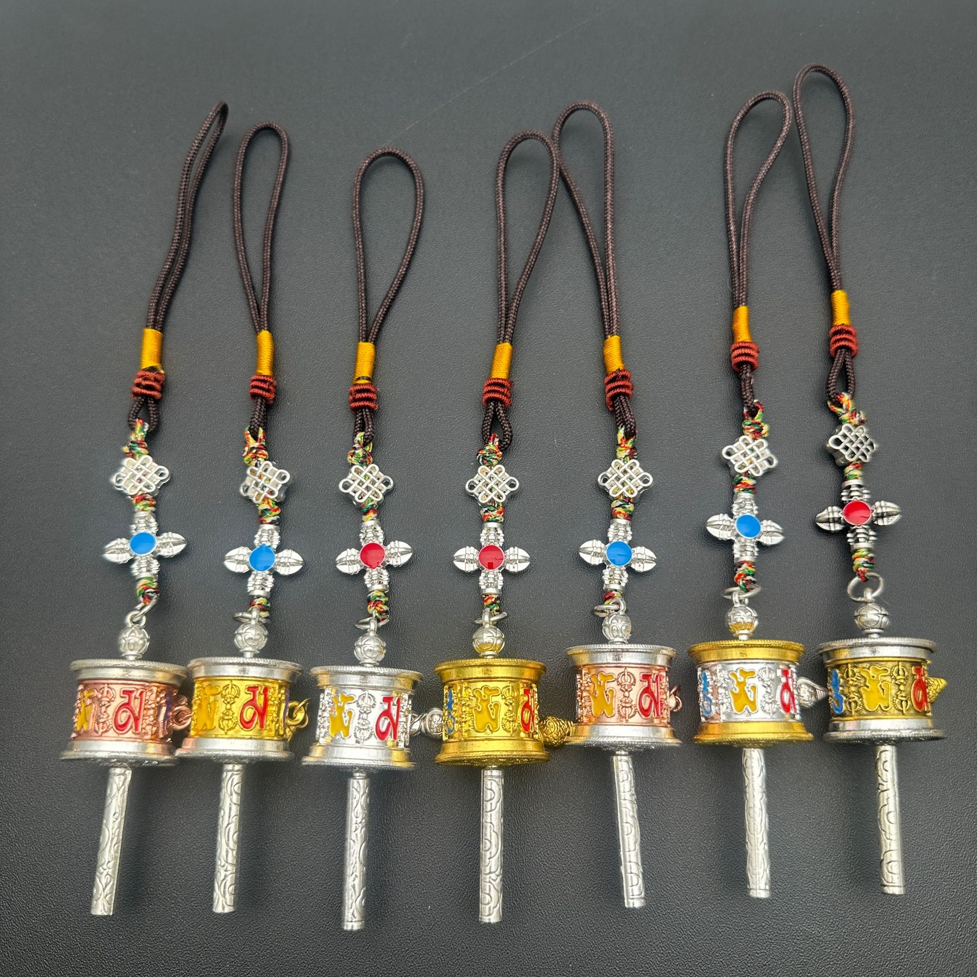 Xizang-Style Prayer Wheel with Six-Word Mantra, Car Pendant, Bag Keychain, Rotatable