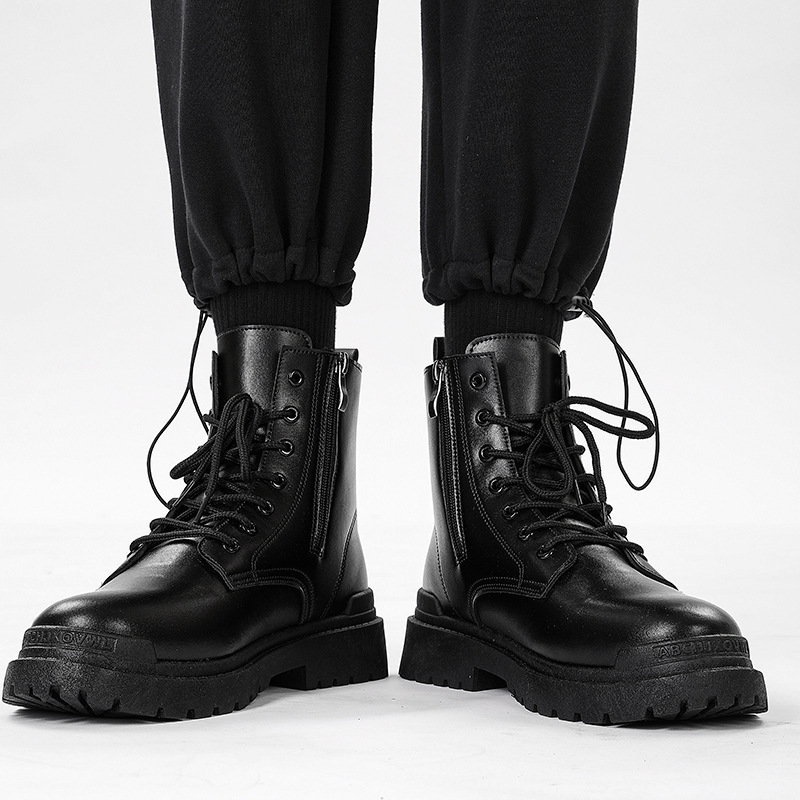 Spring Classic Round Toe Martin Boots Men's British Style High-Top Motorcycle Zipper Tooling Boots Platform Short Boots 8605