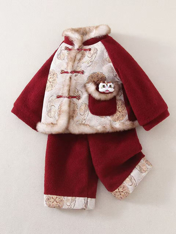 Boys' Winter Fleece-Lined New Year Outfit 2026 New Thickened Chinese Tang Suit Two-Piece Set for Children and Babies