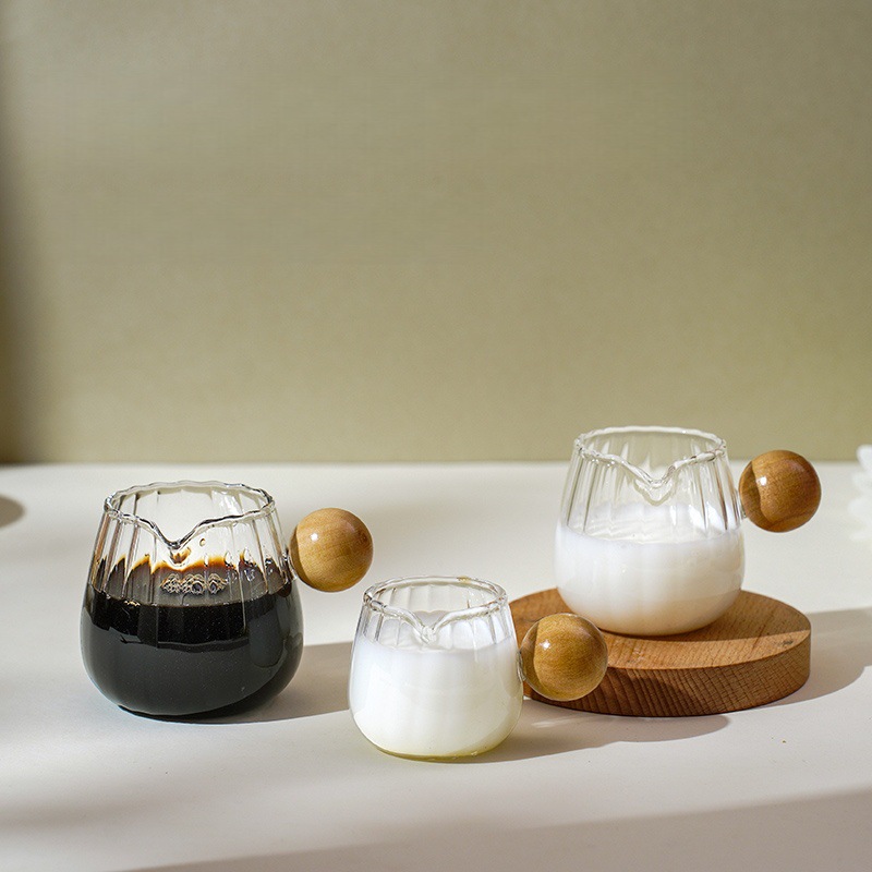 High Borosilicate Glass Round Handle Vertical Pattern Milk Coffee Cup Simple Thickeneded Small Milk Cup High Temperature Resistant Household Latte Milk Can