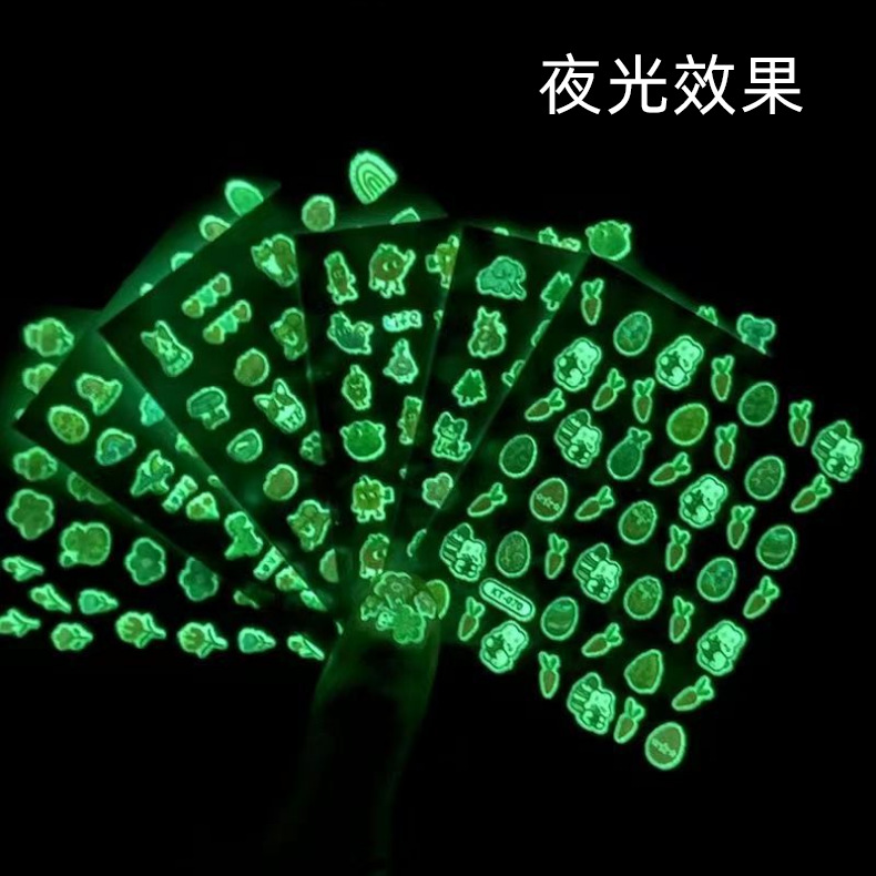 Children's Nail Stickers Luminous Cute Bunny Nail Stickers Kindergarten Nail Art Stickers Reward Girls Small Gifts