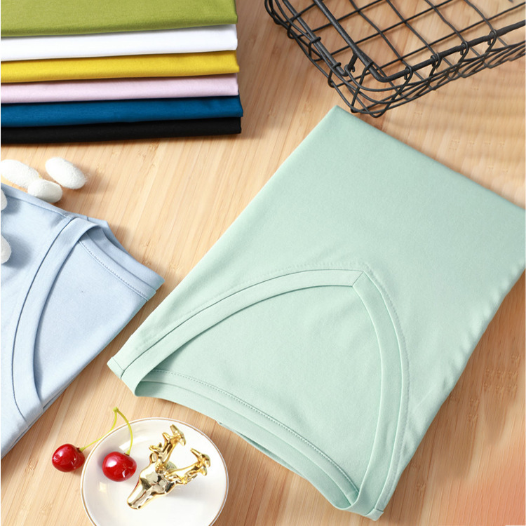 New Cool Double-Sided Mercerized Cotton Short-Sleeved White T-Shirt for Women Summer Loose V Neck Versatile Pure Color Half-Sleeved T-Shirt