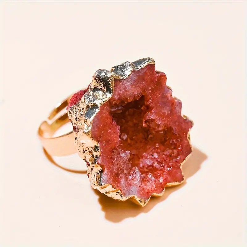 Natural Crystal Cave Sun Flower Sliced Ring Agate Edge Electroplating Colorful Irregular Ring Cross-border Wholesale