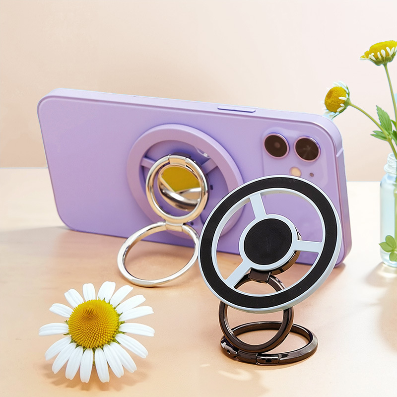 Magsafe zinc alloy double ring magnetic bracket 360 rotating folding super sticky desktop factory direct supply