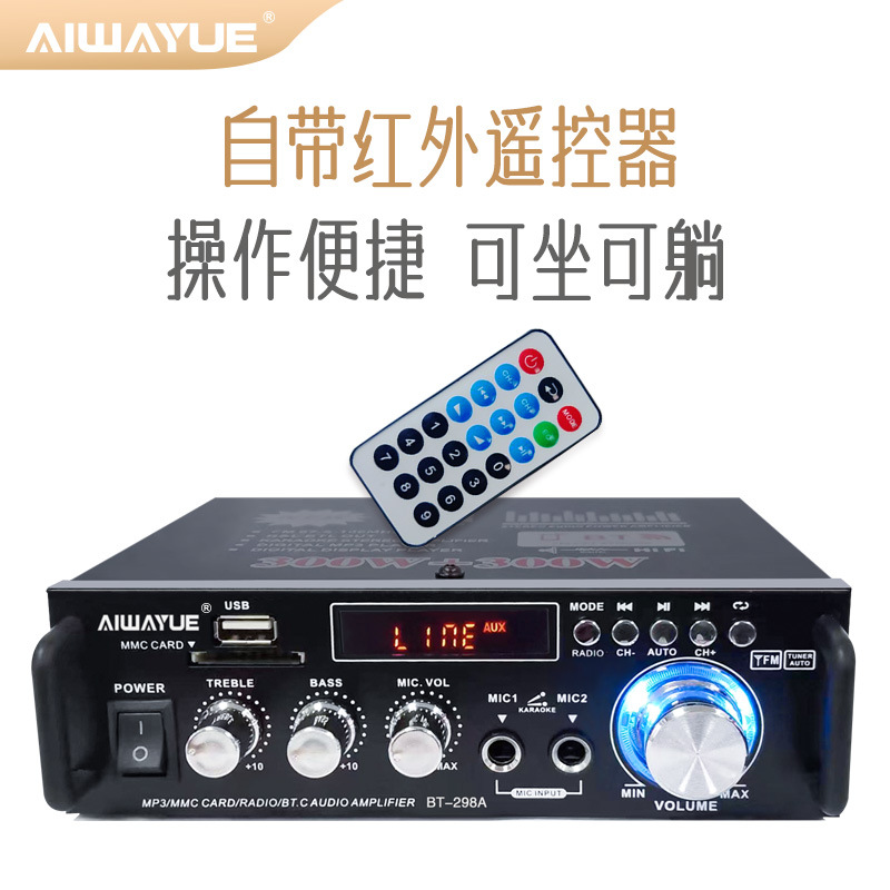 Bt-298A Small Hifi Sound Quality Bluetooth Amplifier Card-Insertable USB Remote Control Mini Audio Power Amplifier