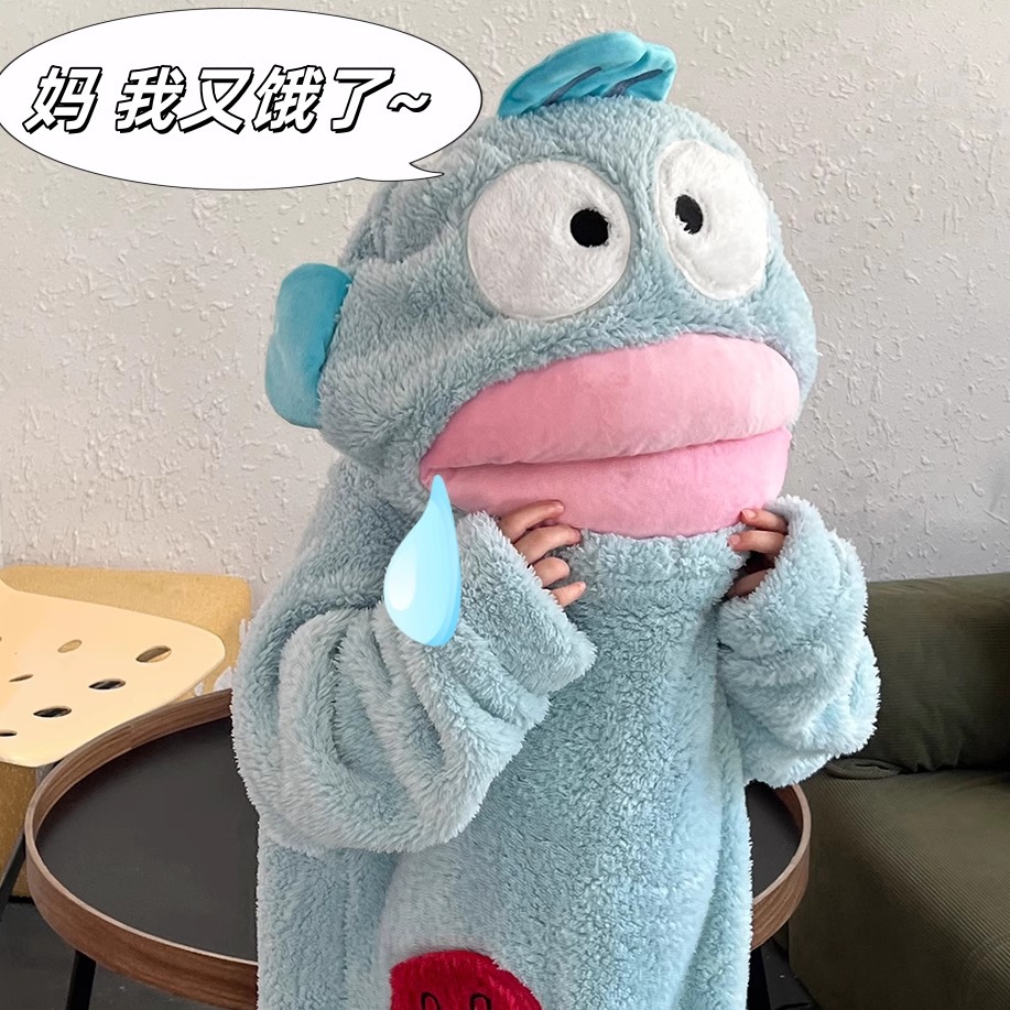 Clownfish Pajamas Big Mouth Fish Autumn and Winter Children's Cartoon Thickened Funny Men's and Women's Coral Velvet Home Clothes Can Be Weared Outside