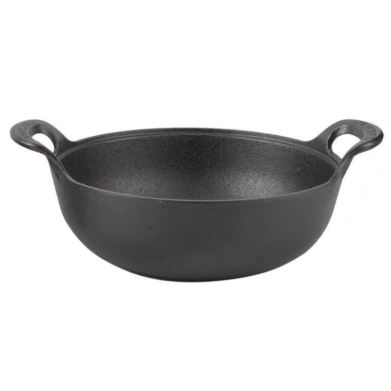 Cast Iron Yuanbao Pot Thickened Double-ear Stew Pot Soup Pot Household Small Wok Frying Pan Non-coated Non-stick Pan