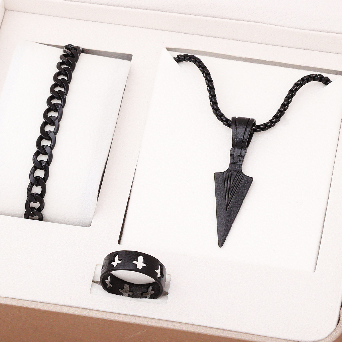 European and American Hot Cross Alloy Arrow Pendant Bracelet Necklace Ring Exquisite Fashion All-match Jewelry suit