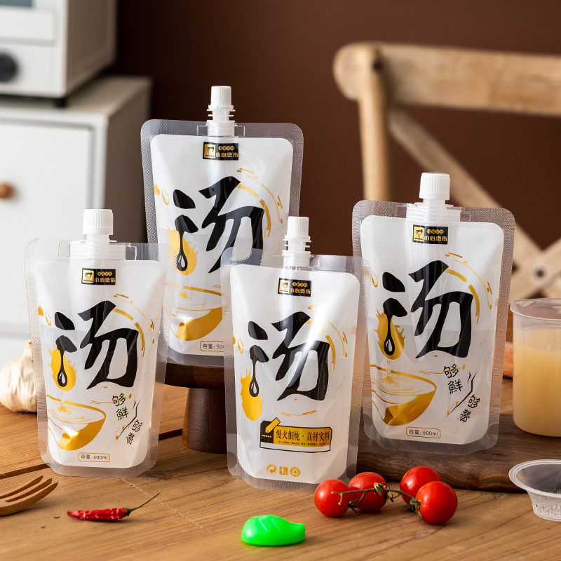 Portable Soup bag disposable fresh-keeping bag transparent self-standing nozzle bag soybean milk high temperature resistant liquid packaging sub-packaging bag
