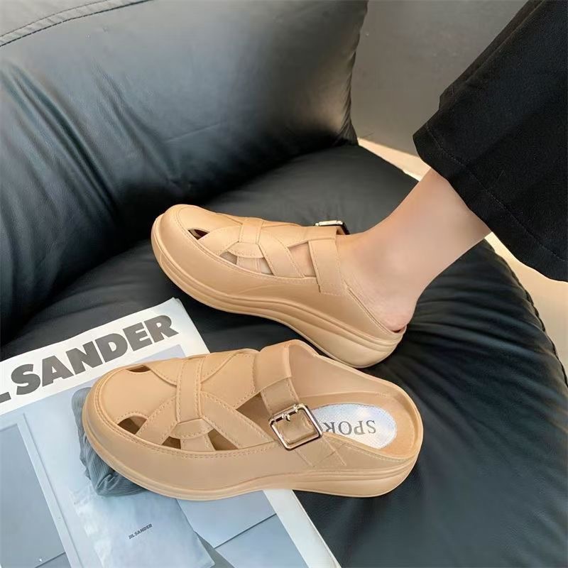 Women's Outdoor Slippers for Going Out, Trendy on Instagram, Thick-Soled Height-Increasing Sandals, Summer Home Non-Slip Closed-Toe Beach Shoes