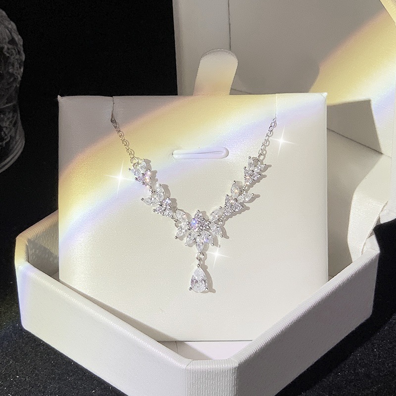 Нежное ожерелье с ушками пшеницы Little Red Book, водяная капля, подвеска из циркона, высококлассная цепочка на ключицу