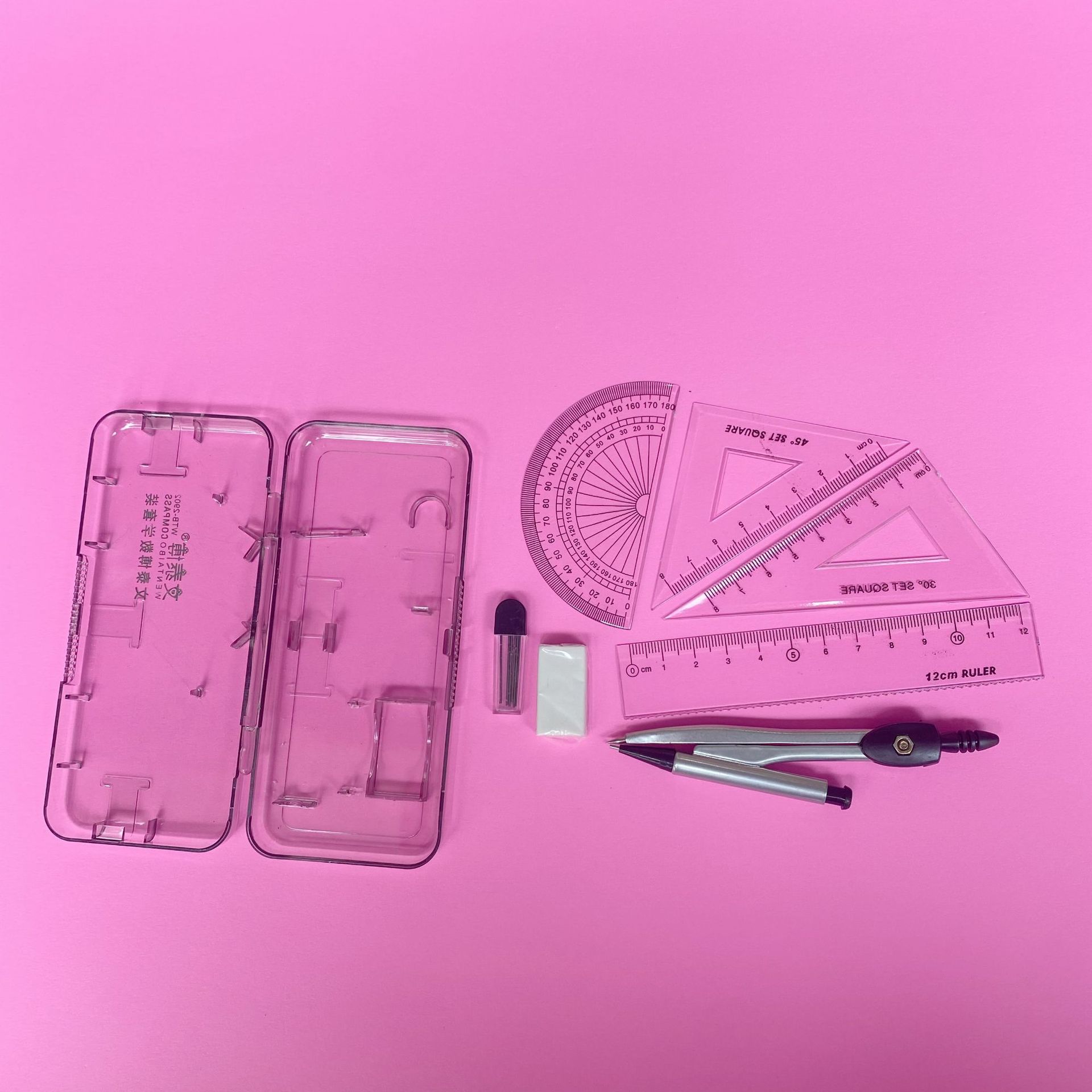 student with ruler rubber 7-piece compasses student drawing measurement test compasses set