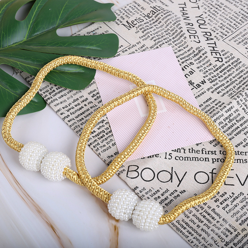 Punch-free curtain strap rope curtain strong magnetic pearl buckle hanging ball self-priming window decoration accessories manufacturers wholesale