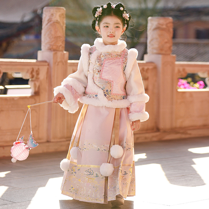 Girls' Hanfu Set Traditional Style Princess Dress Winter 2025 New Children's Gege Outfit Hanfu Winter Style