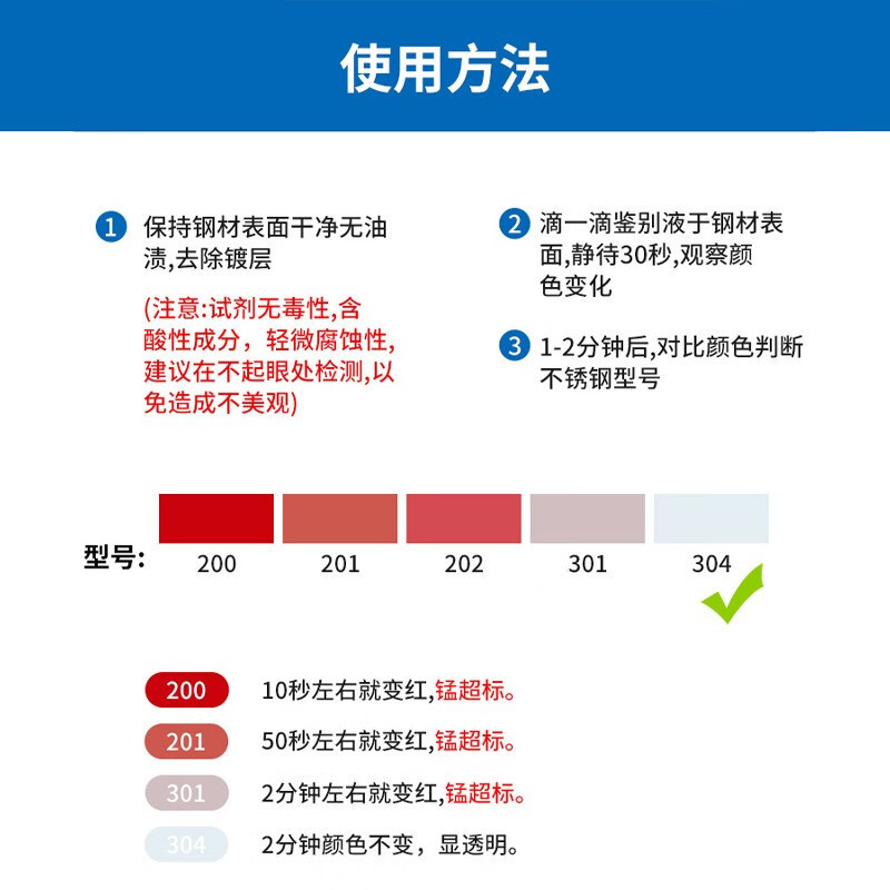 304 stainless steel detection liquid identification reagent identification assay material manganese content 316 test identification agent liquid